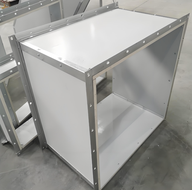 风管由0.2mm彩钢板、高温胶和14mm镁质防火板(密度:900kg/m3)组成 风管由0.2mm彩钢板、高温胶和14mm镁质防火板(密度:900kg/m3)组成